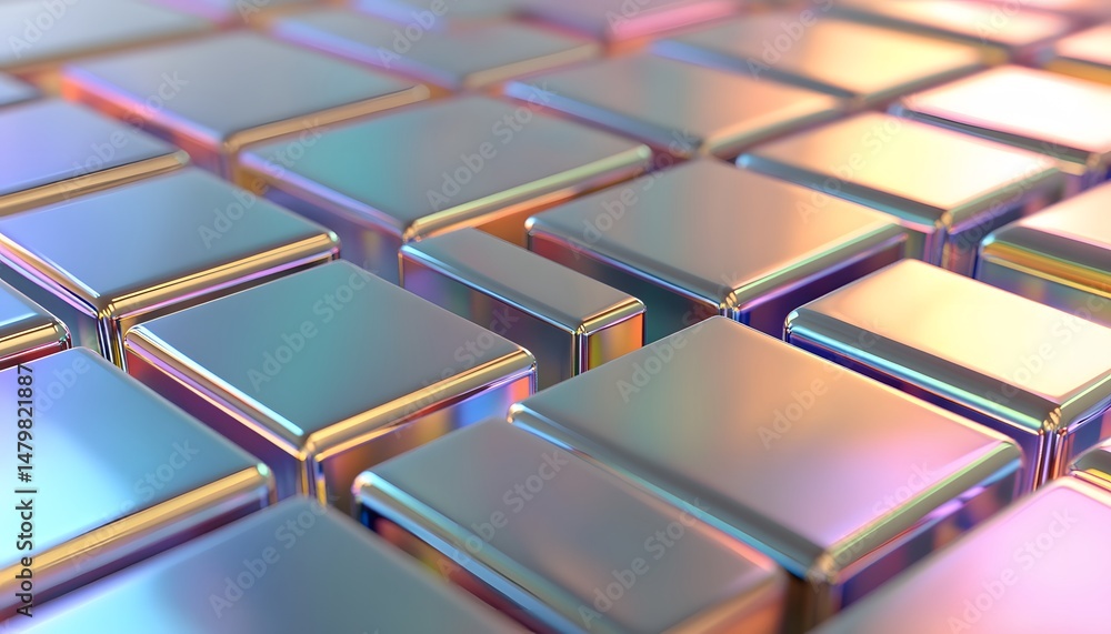 Poster abstract iridescent metallic cube pattern.