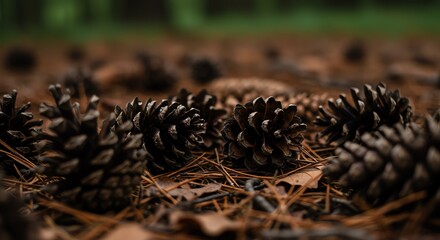 Pine cones on forest floor
