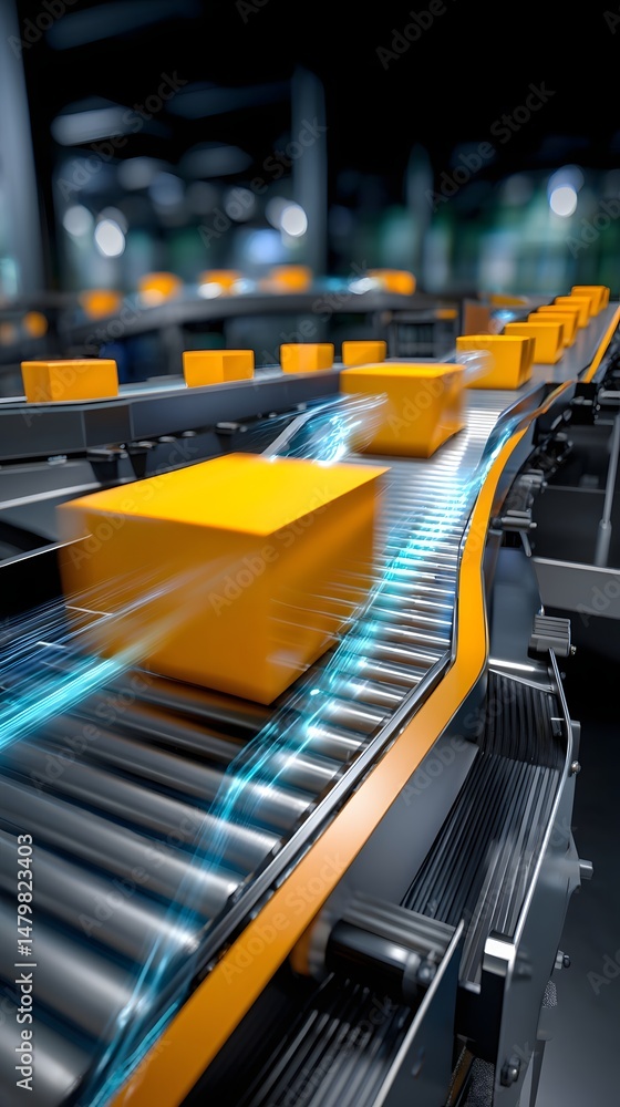 Aufkleber automated conveyor belt transporting goods efficiently through a modern factory environment