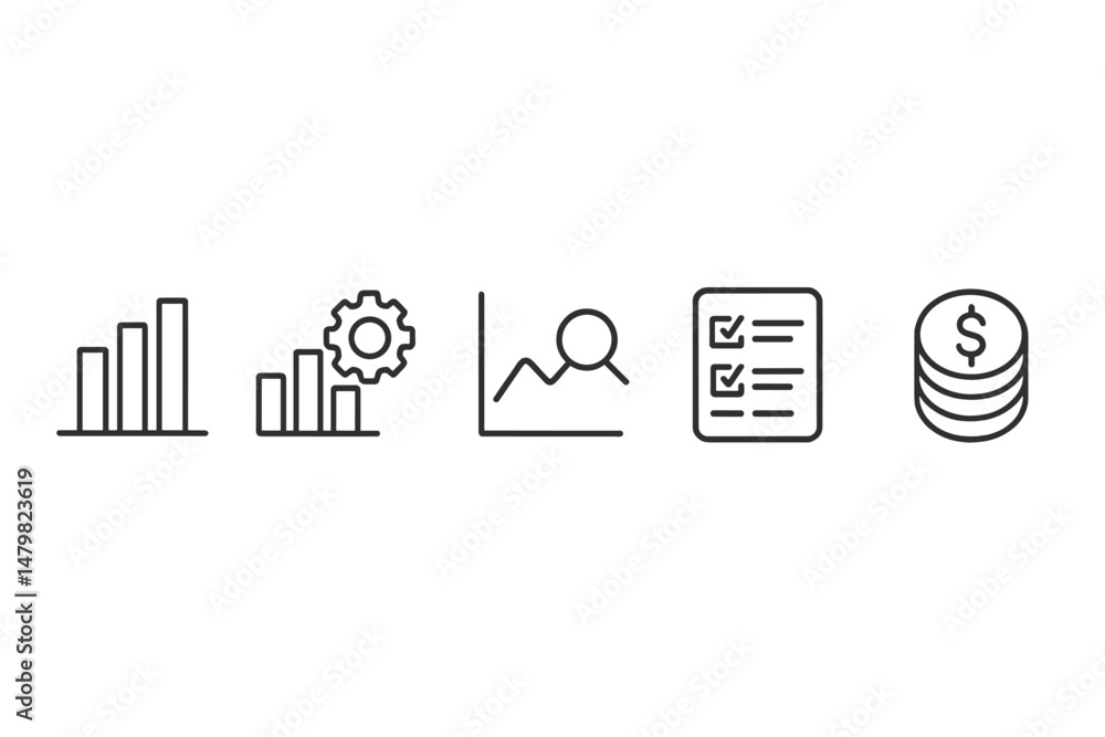 Poster Collection of web icons representing analytics, finance, and project management tools for user interface design