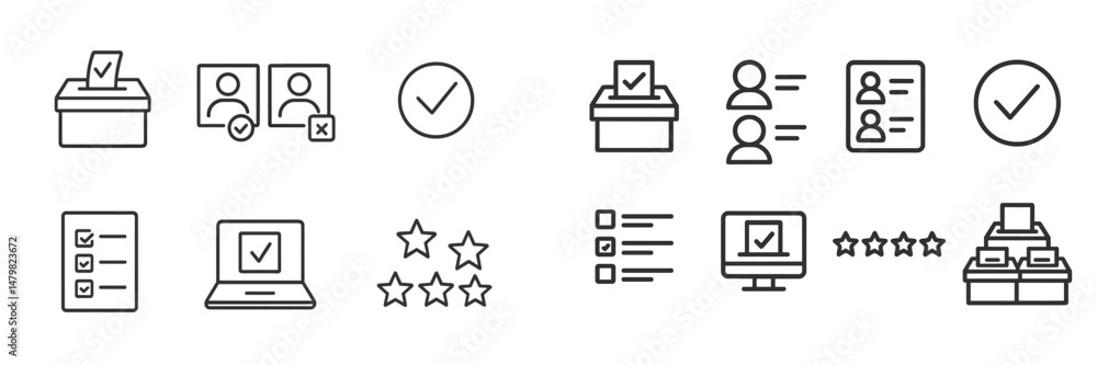 Fototapete set of minimalistic web icons for voting, evaluation, and task management tools