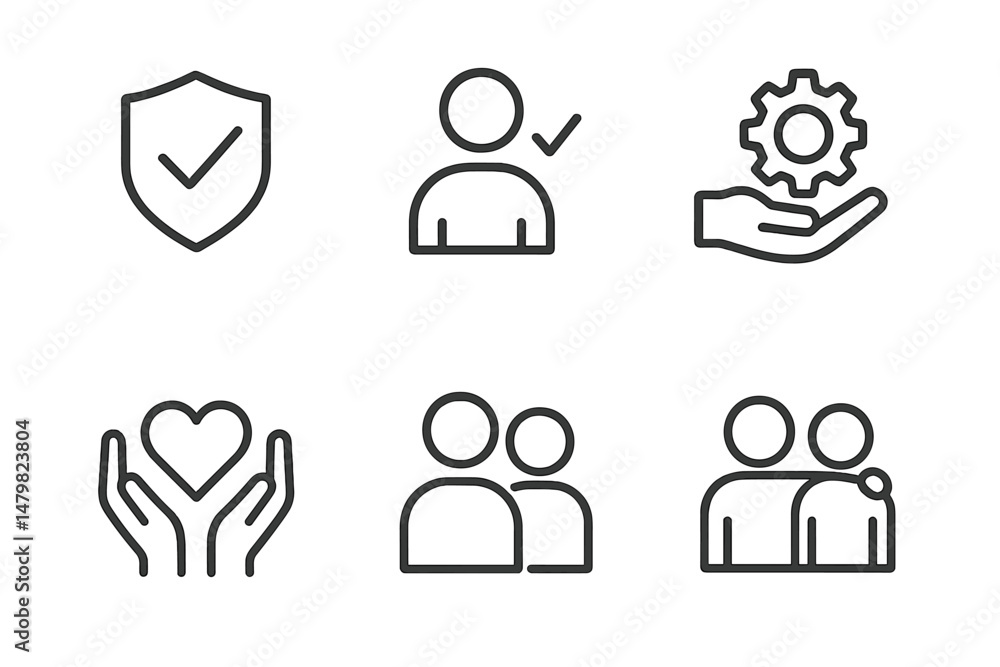Leinwandbilder set of simple and modern web icons featuring security, user verification, support, and community col
