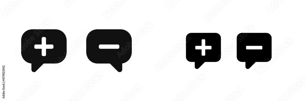 Poster collection of minimalist web icons representing chat bubbles for user interaction and feedback