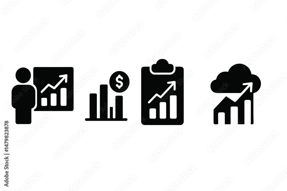 Poster set of web icons representing business growth and analytics in a simple and clear design style