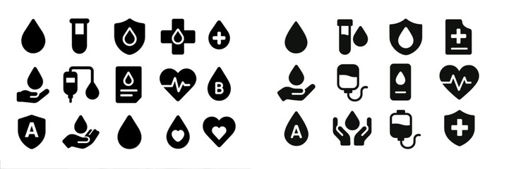 Web icons depicting health and medical themes with blood donation, health monitoring, and safety symbols to enhance digital applications