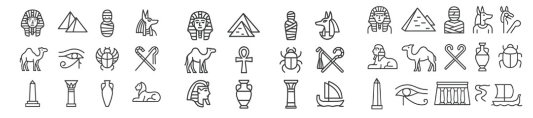 Collection of unique web icons featuring ancient Egyptian symbols and motifs in a minimalist design style