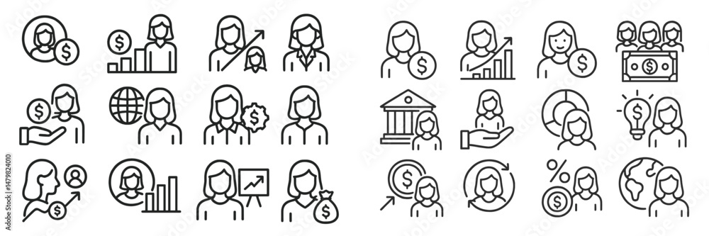 Aufkleber collection of web icons representing finance, growth, and business concepts in a minimalist style