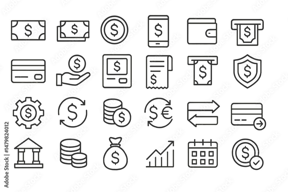 Aufkleber Set of web icons illustrating financial concepts and transactions for digital applications and websites