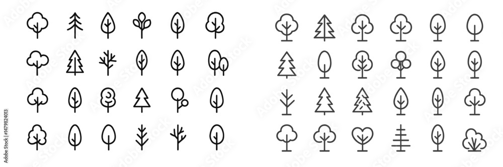Aufkleber Collection of minimalist tree icons suitable for web design and graphic projects