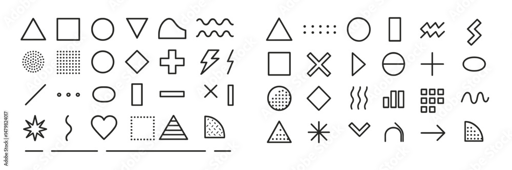 Poster collection of minimalist web icons featuring various shapes and lines for digital design projects