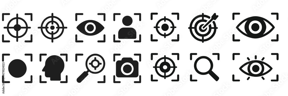 Aufkleber collection of web icons featuring various symbols for targeting, user identification, and visual ele