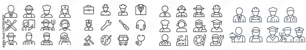 Poster web icons representing various professions and activities for digital design and development