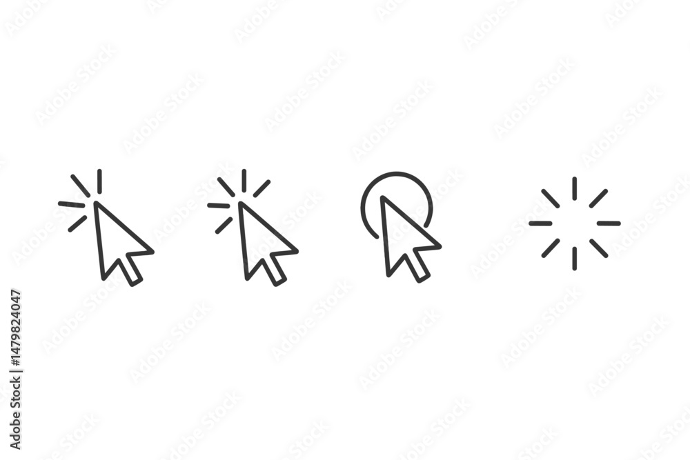 Aufkleber Set of minimalistic web icons illustrating cursor actions for digital interfaces and user interactions in design projects