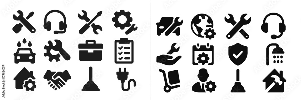 Poster collection of web icons showcasing various tools and services for home and automotive maintenance