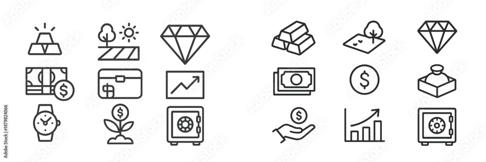 Aufkleber Collection of web icons representing finance, security, and nature themes in minimalistic design