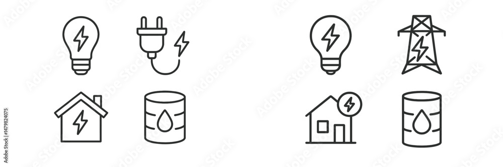 Aufkleber Set of web icons representing energy sources, utilities, and related concepts for digital projects and applications