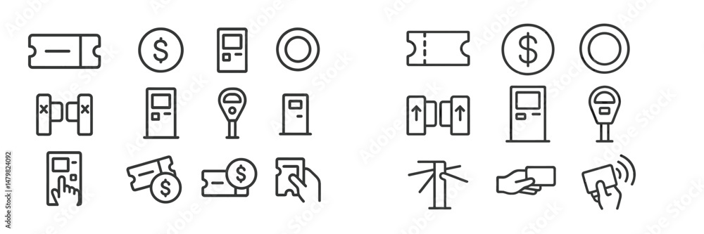 Poster set of web icons featuring various payment and transaction symbols for digital interfaces and applic
