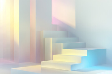 Fototapeta premium minimalist and geometric design featuring pastel-colored podium-like stairs. The composition emphasizes clean lines and smooth surfaces, creating a visually pleasing and modern aesthetic.
