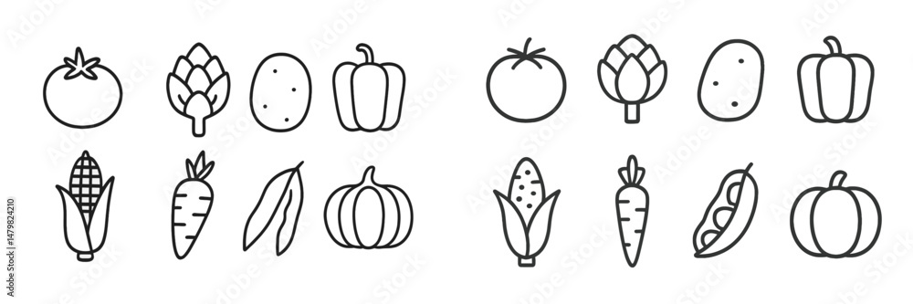 Poster Vector icons of various vegetables suitable for use in web design and digital applications