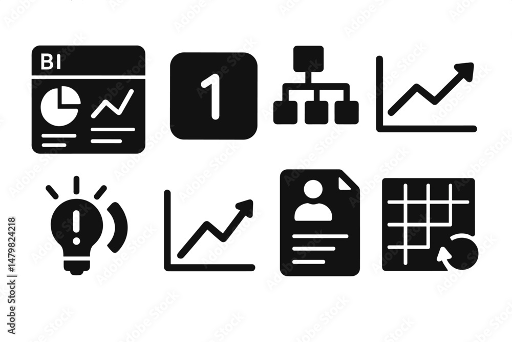 Fototapete set of web icons representing business intelligence, analytics, and organizational structures for di