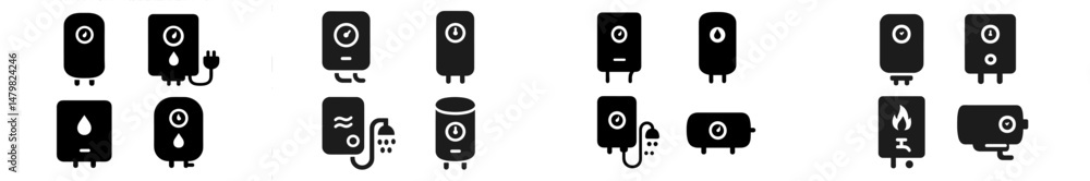 Poster collection of modern web icons representing various utility services and functionalities for digital