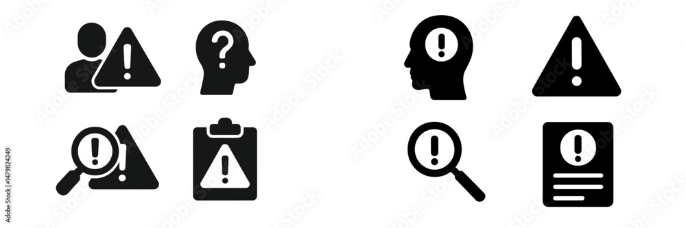 Poster Collection of web icons representing alert symbols and user engagement in digital contexts