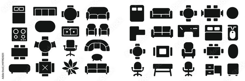 Poster Collection of simple web icons representing various furniture and household items in a minimalist design for digital usage