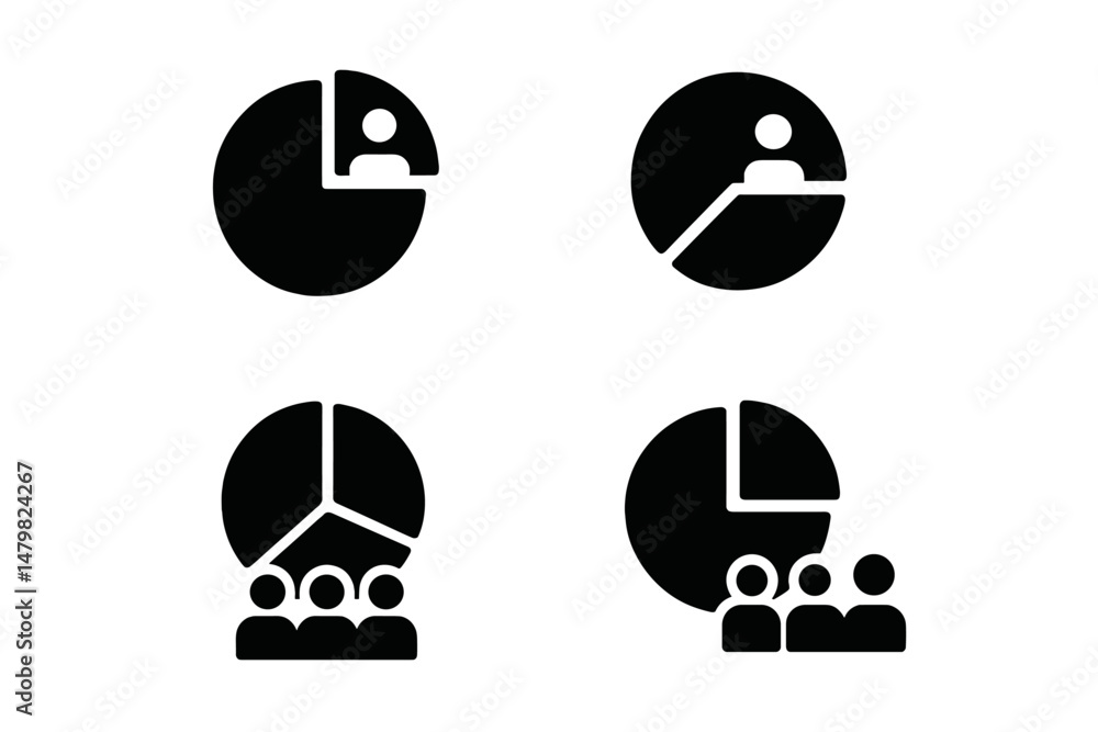 Poster collection of web icons depicting user profiles and data representation in a minimalist style