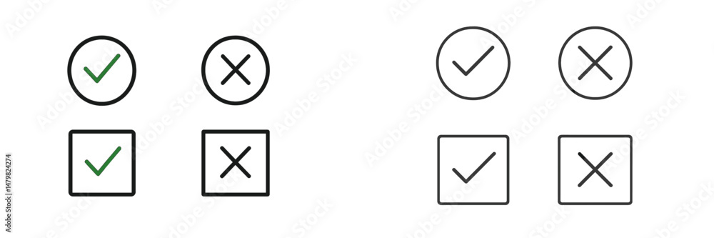 Leinwandbilder Set of web icons featuring check marks, cross marks, and various styles for digital applications and interfaces