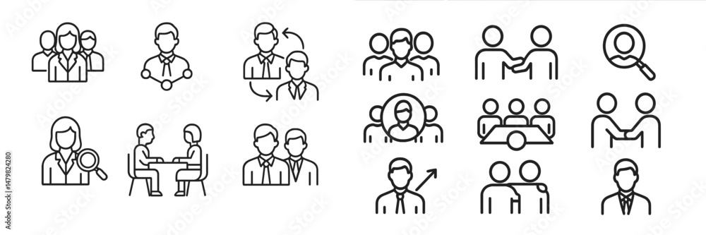 Fototapete Set of professional web icons depicting collaboration, networking, and team interaction for digital use in various applications