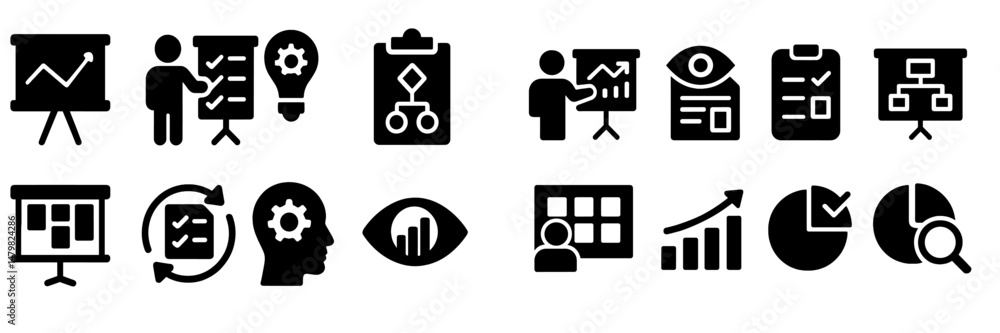 Poster Collection of web icons featuring business analytics, project management, and data visualization symbols for digital use