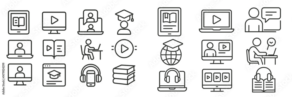 Aufkleber collection of educational web icons representing various online learning tools and activities for di