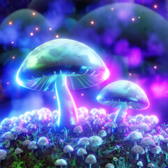 Hongos psicodelicos magicos alucinogenos en un bosque magico (NO IA )