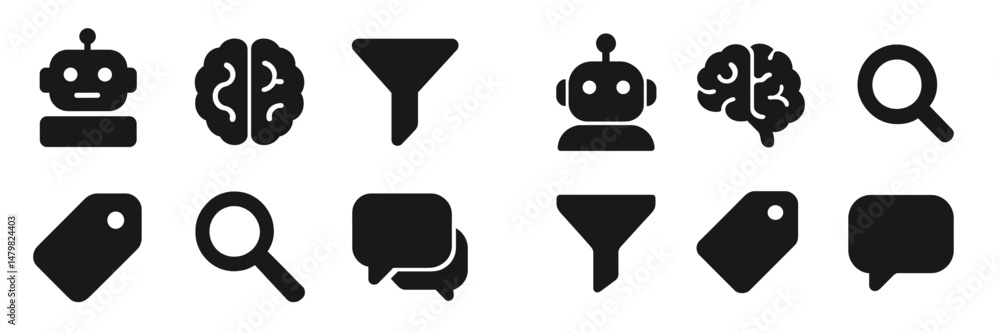 Leinwandbilder variety of black web icons representing technology, communication, and search functions in a minimal