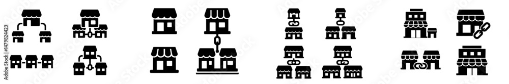 Aufkleber Collection of web icons featuring various storefront designs and shop structures for digital applications