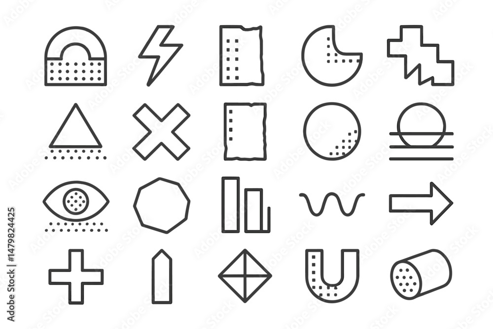 Aufkleber Set of diverse web icons featuring geometric shapes, symbols, and abstract designs for digital and creative projects