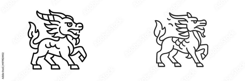 Poster collection of web icons depicting mythical creatures featuring stylized lion and dragon designs for 