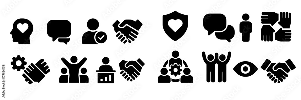Aufkleber Collection of web icons representing communication, collaboration, and support in a digital context