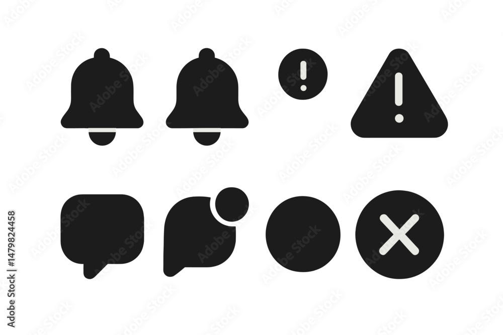Leinwandbilder Collection of minimalist web icons designed for notifications and alerts with simple geometric shapes and clear symbols