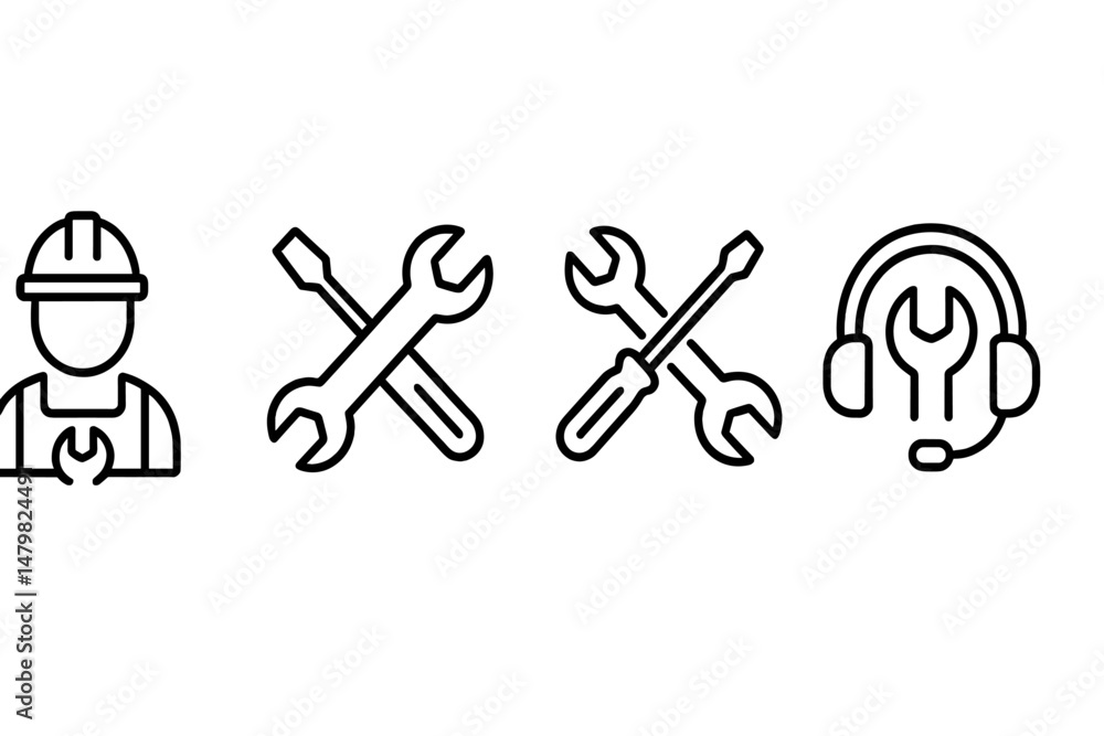 Aufkleber Collection of simple web icons for construction and technical services featuring a worker and tools