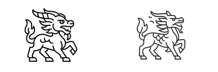 Collection of web icons depicting mythical creatures featuring stylized lion and dragon designs for digital use