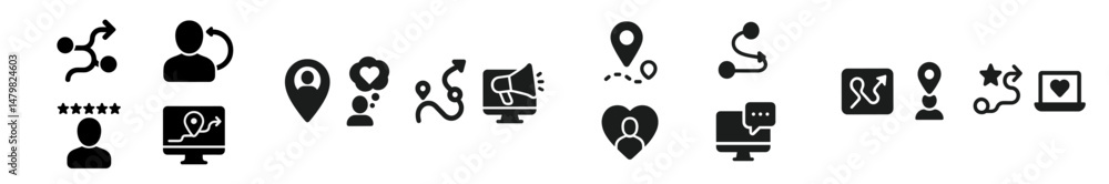 Poster Collection of simple web icons including technology, social media, and communication symbols for digital design use