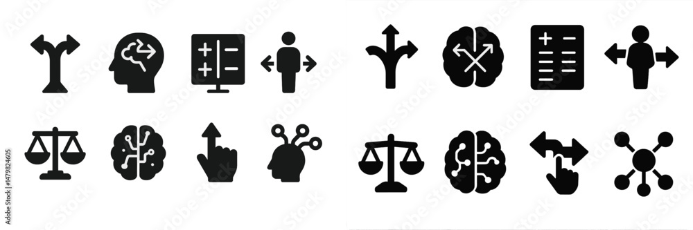 Fototapete collection of web icons representing various concepts including balance, decision-making, and collab