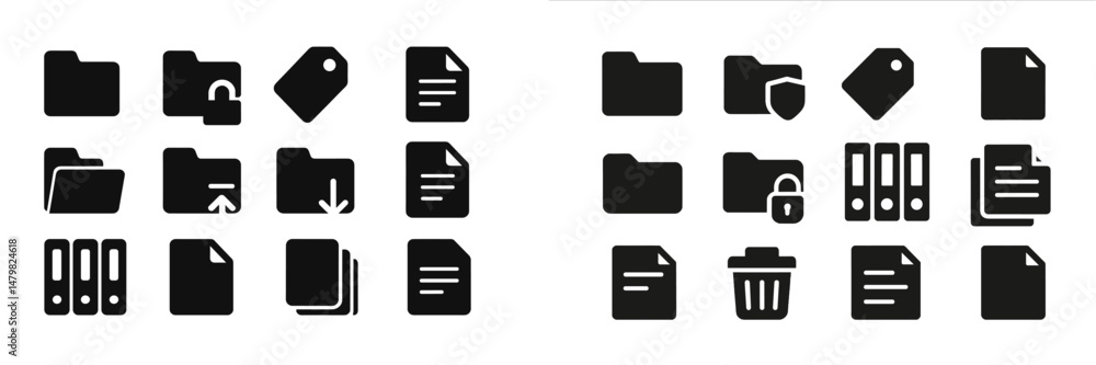 Poster collection of web icons representing various office and file management functions for digital use