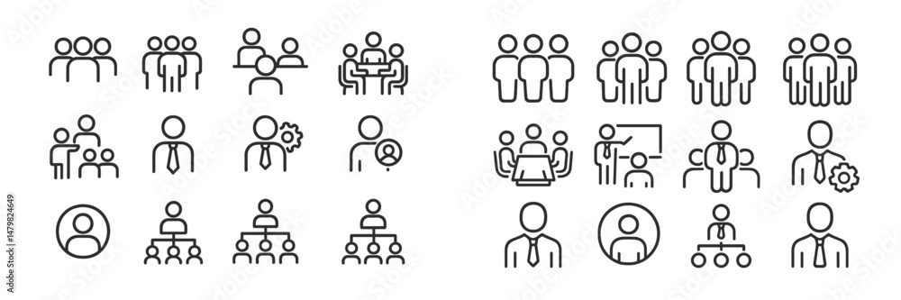 Poster collection of diverse web icons representing teamwork, collaboration, and various professional activ