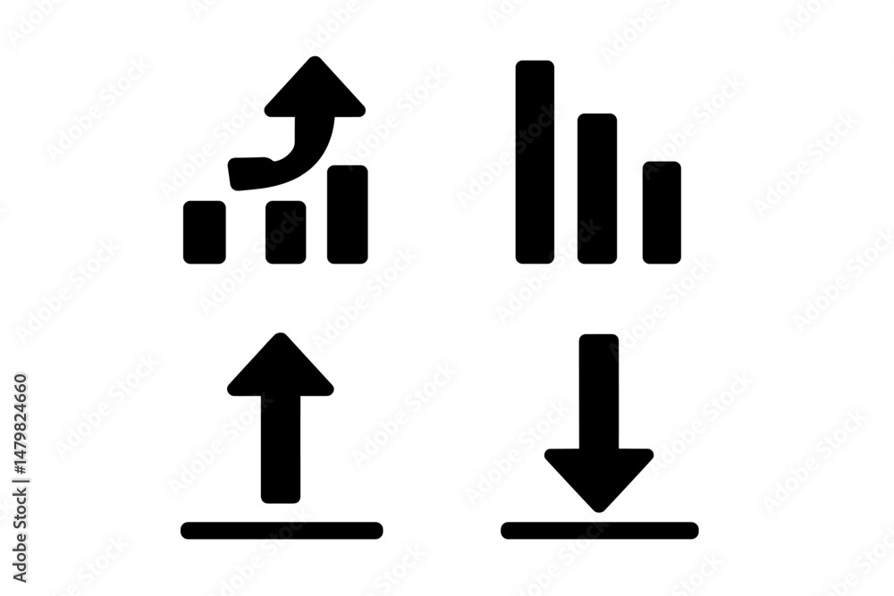 Poster Collection of web icons showcasing data trends and analytics in a minimalist style for digital applications and user interfaces