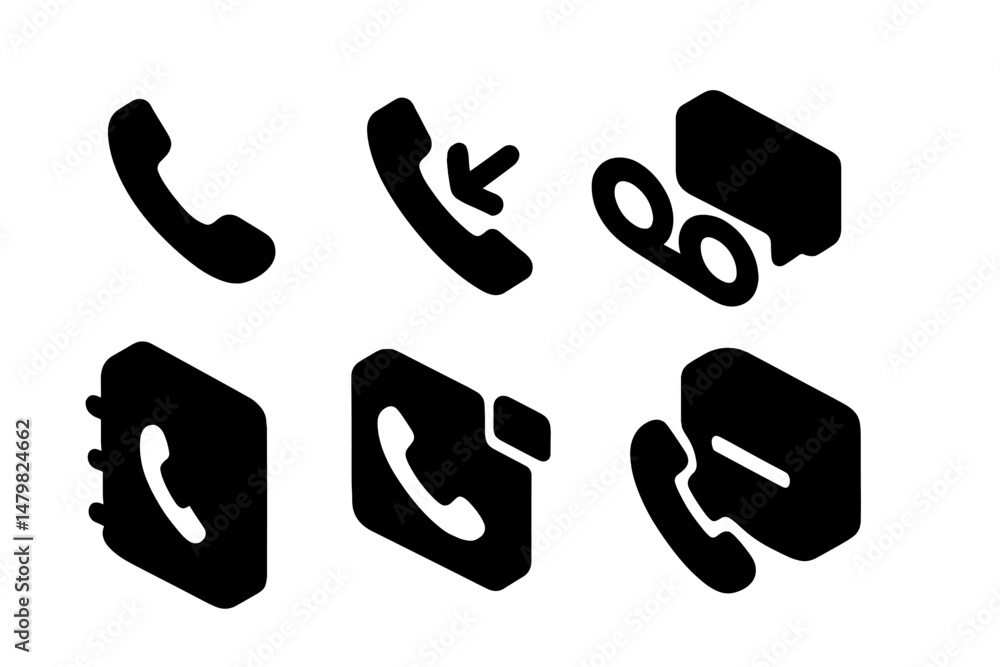 Aufkleber collection of black web icons depicting various telephone and communication symbols suitable for dig