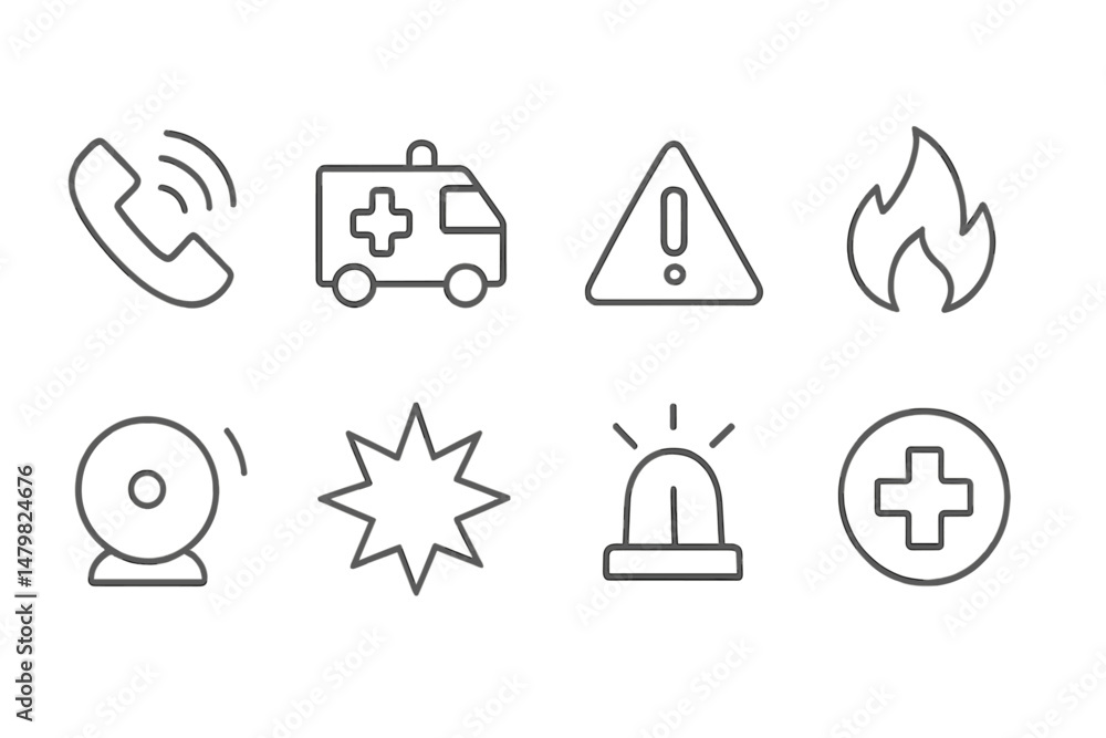 Aufkleber collection of emergency and safety web icons illustrating various critical situations and alerts