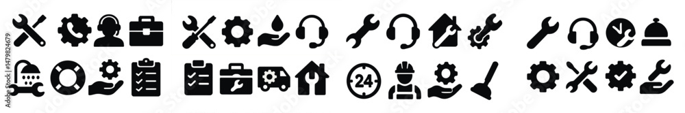 Aufkleber Collection of black web icons for various services and functionality related to technology and maintenance
