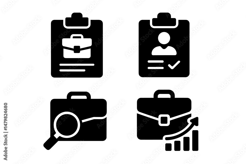 Poster Collection of black web icons representing business and professional themes suitable for various applications and designs